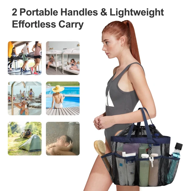 Alt view image 6 of 7 - 2-Handle Shower Bag for Dorm | 8 Deep Pockets, S-Hook, Quick-Dry Mesh, College Dorm Room Essentials for Girls, Camping, Gym, Travel & Bathroom, Dark Blue