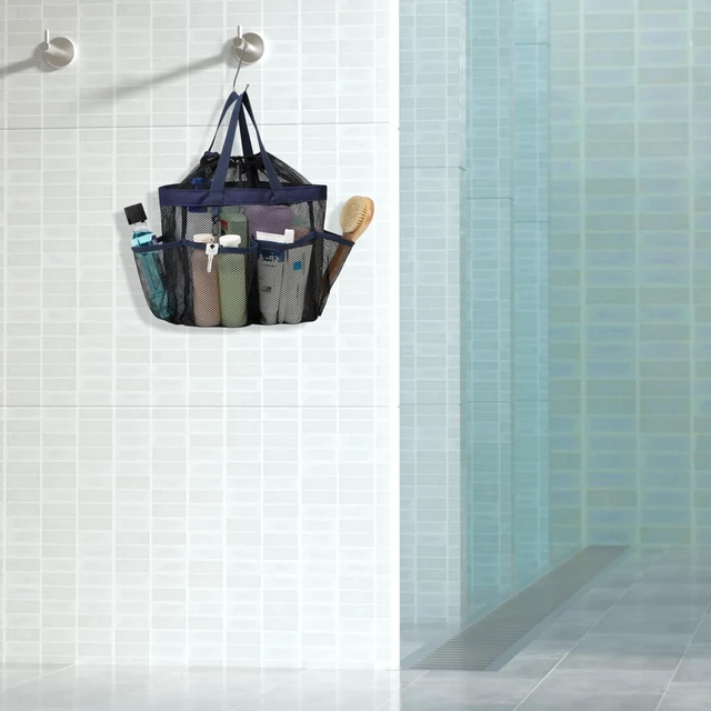 Alt view image 7 of 7 - 2-Handle Shower Bag for Dorm | 8 Deep Pockets, S-Hook, Quick-Dry Mesh, College Dorm Room Essentials for Girls, Camping, Gym, Travel & Bathroom, Dark Blue
