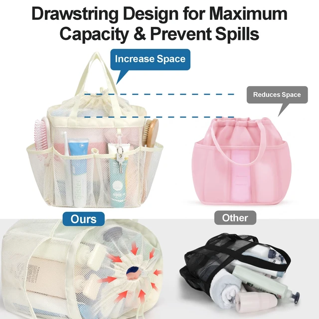 Alt view image 2 of 7 - 2-Handle Shower Bag for Dorm | 8 Deep Pockets, S-Hook, Quick-Dry Mesh, College Dorm Room Essentials for Girls, Camping, Gym, Travel & Bathroom, Butter White