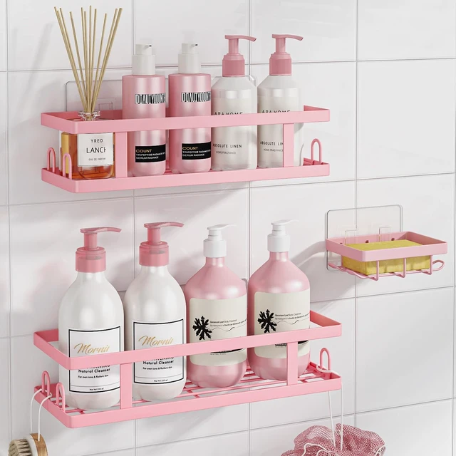 Main image of 3 Pack | Shower Shelves, Stronger Adhesive, Soap Holder and 12 Hooks, No Drilling, Bathroom Organizer and Storage