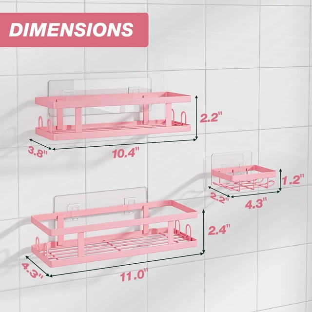 Alt view image 3 of 4 - 3 Pack | Shower Shelves, Stronger Adhesive, Soap Holder and 12 Hooks, No Drilling, Bathroom Organizer and Storage