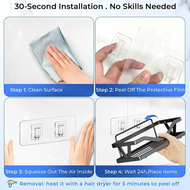 Alt view image 7 of 7 - Shower Caddy Adhesive Replacement Hooks, Heavy Duty Waterproof Strips, No Drilling for Bathroom Shelves, Kitchen Racks, and Soap Holders (Transparent-8Pack 2Hook)