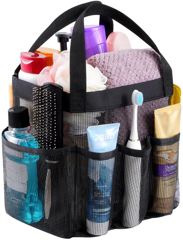 Main image of 1 Pack, Black | 2 Handles, Freestanding, Quick Dry Tote Bag, 7 Pockets, Ideal for Toiletry, Bathroom, Beach, Swimming, Gym, Camping, Travel
