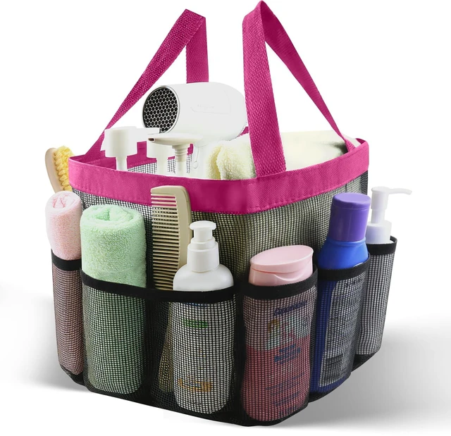 Main image of Mesh Shower Caddy Portable, Shower Tote Bag for Dorm Room Essentials, 8 Pockets Large Shower Basket for College Gym Beach Camping (1, Rose Red)
