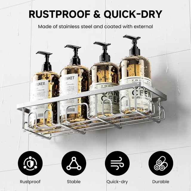 Alt view image 3 of 7 - Shower Caddy, 3 Pack Shower Shelves for Inside Bathroom, Rustproof Adhesive Bathroom Organizer with Soap Holder, No Drilling Washroom Organizers and Storage for Tub Room/Kitchen/Home, Silver