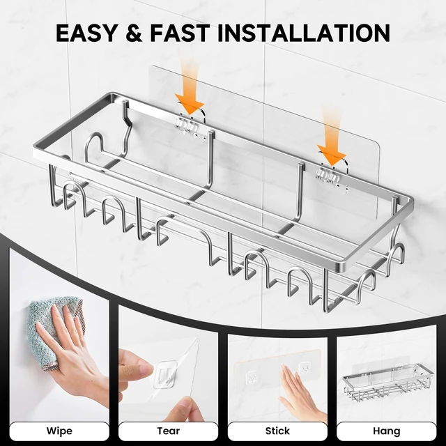 Alt view image 6 of 7 - Shower Caddy, 3 Pack Shower Shelves for Inside Bathroom, Rustproof Adhesive Bathroom Organizer with Soap Holder, No Drilling Washroom Organizers and Storage for Tub Room/Kitchen/Home, Silver