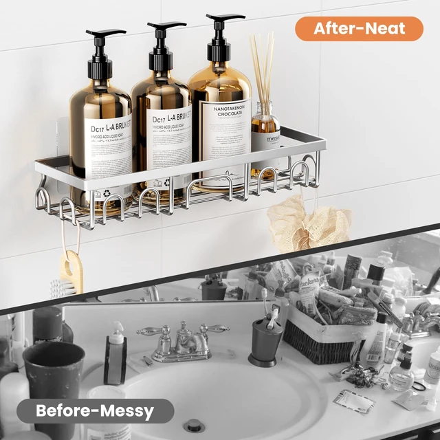 Alt view image 7 of 7 - Shower Caddy, 3 Pack Shower Shelves for Inside Bathroom, Rustproof Adhesive Bathroom Organizer with Soap Holder, No Drilling Washroom Organizers and Storage for Tub Room/Kitchen/Home, Silver