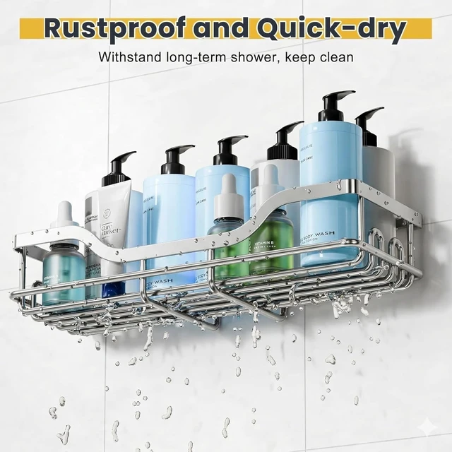 Alt view image 4 of 6 - 3-Pack Shower Caddy with Soap Holder, Adhesive Rustproof No-drill Strudy Loading Inside Shower Organizer Shelves Rack Storage Bathroom Organization for Smooth Wall Glass Tile, Black (XX-Large)