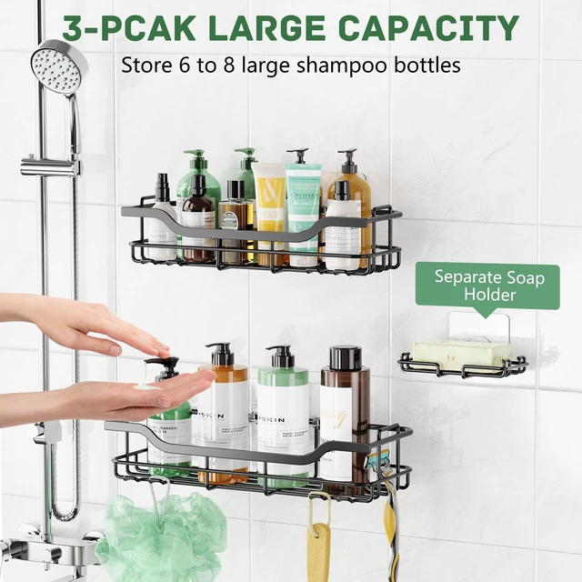 Alt view image 2 of 6 - 3-Pack Shower Caddy with Soap Holder, Adhesive Rustproof No-drill Strudy Loading Inside Shower Organizer Shelves Rack Storage Bathroom Organization for Smooth Wall Glass Tile, Black (X-Large)
