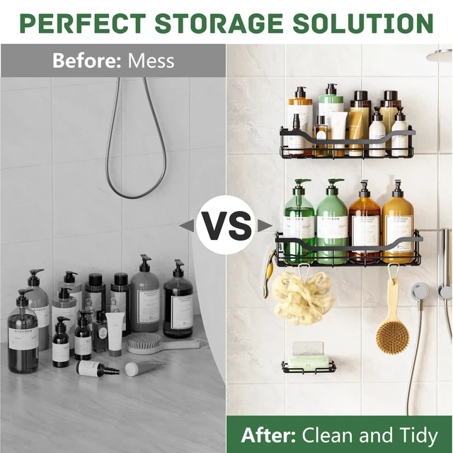 Alt view image 6 of 6 - 3-Pack Shower Caddy with Soap Holder, Adhesive Rustproof No-drill Strudy Loading Inside Shower Organizer Shelves Rack Storage Bathroom Organization for Smooth Wall Glass Tile, Black (X-Large)