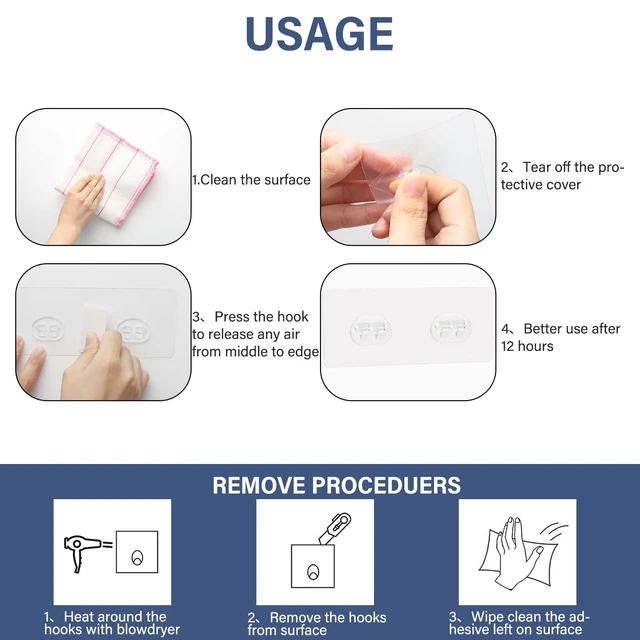 Alt view image 4 of 6 - 8 Pack Shower Caddy Adhesive Hooks Replacement for Bathroom Shower Caddy | Strong & Waterproof Sticker Hooks for Corner Shelf Basket Soap Dish Hanging Hooks, No Drilling Shower Kitchen Accessories