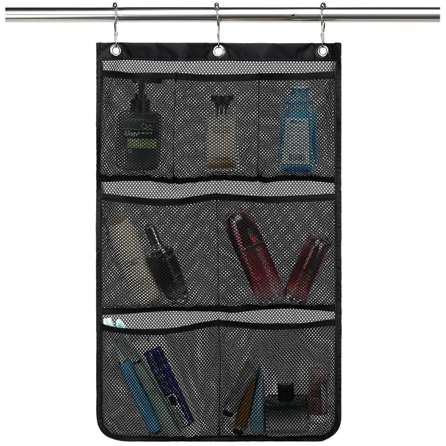 Main image of Mesh Shower Caddy Hanging Organizer with 7 Pockets and Hooks, Portable Quick Dry Bathroom Storage for College Dorm, Cruise, RV, Gym, Travel Toiletry Bag, Black, 1 Pack