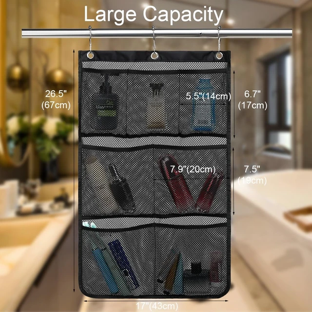 Alt view image 2 of 7 - Mesh Shower Caddy Hanging Organizer with 7 Pockets and Hooks, Portable Quick Dry Bathroom Storage for College Dorm, Cruise, RV, Gym, Travel Toiletry Bag, Black, 1 Pack