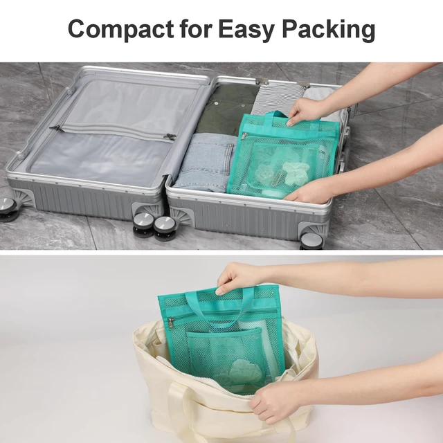 Alt view image 6 of 7 - Zipper Gym Travel Shower Bag, Mint Green | 3 Pockets, Quick-Dry Mesh, S-Hook, Hanging Shower Caddy for Toiletry Essentials, Bathroom & Camping