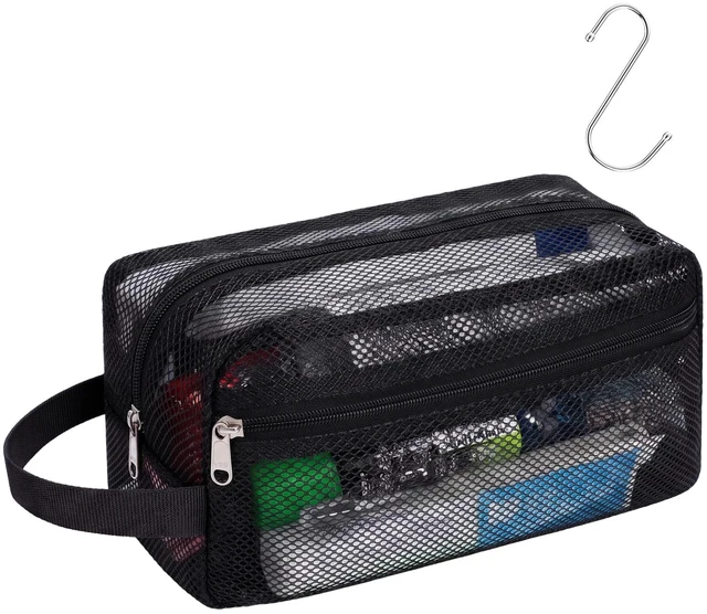 Main image of Toiletry Shower Bag for travel Gym | 2 Pockets, Quick-Dry Mesh, S-Hook, Small Hanging Shower Caddy for Toiletry Essentials, Bathroom & Camping, Black
