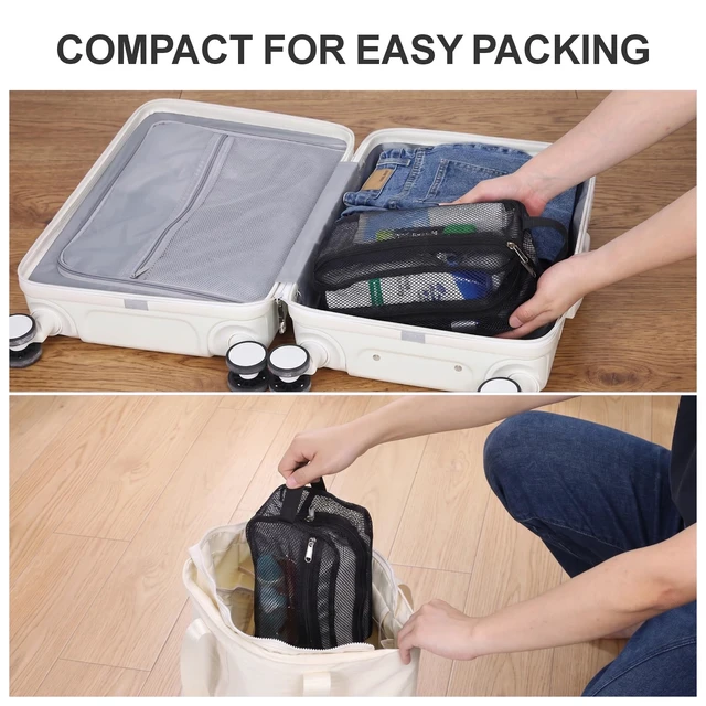 Alt view image 5 of 7 - Toiletry Shower Bag for travel Gym | 2 Pockets, Quick-Dry Mesh, S-Hook, Small Hanging Shower Caddy for Toiletry Essentials, Bathroom & Camping, Black