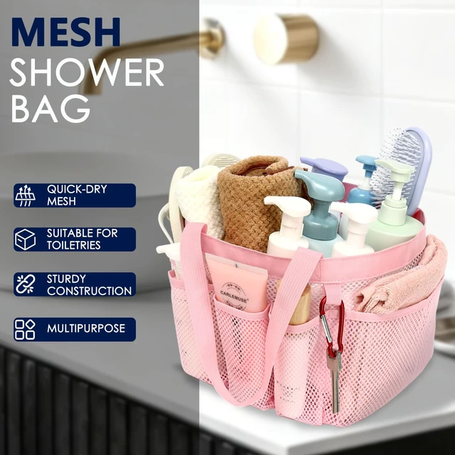 Alt view image 2 of 7 - Mesh Shower Caddy Portable for College Dorm, Quick Dry Hanging Shower Bag with 8 Pockets, Bathroom Tote Organizer for Gym, Travel, Camping, Pink