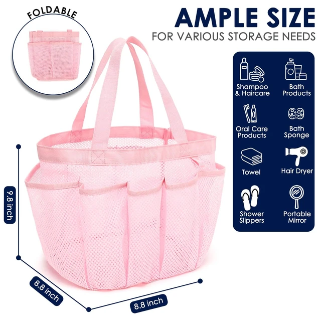 Alt view image 4 of 7 - Mesh Shower Caddy Portable for College Dorm, Quick Dry Hanging Shower Bag with 8 Pockets, Bathroom Tote Organizer for Gym, Travel, Camping, Pink