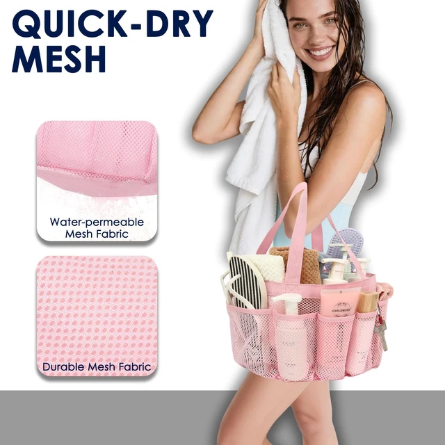Alt view image 6 of 7 - Mesh Shower Caddy Portable for College Dorm, Quick Dry Hanging Shower Bag with 8 Pockets, Bathroom Tote Organizer for Gym, Travel, Camping, Pink