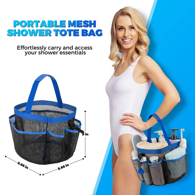 Alt view image 3 of 7 - Mesh Shower Caddy Portable for College Dorm Room Essentials with 8-Pocket Large Capacity,Quick Dry Shower Bag for Bathroom, Beach,Gym