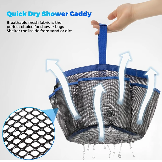 Alt view image 4 of 7 - Mesh Shower Caddy Portable for College Dorm Room Essentials with 8-Pocket Large Capacity,Quick Dry Shower Bag for Bathroom, Beach,Gym