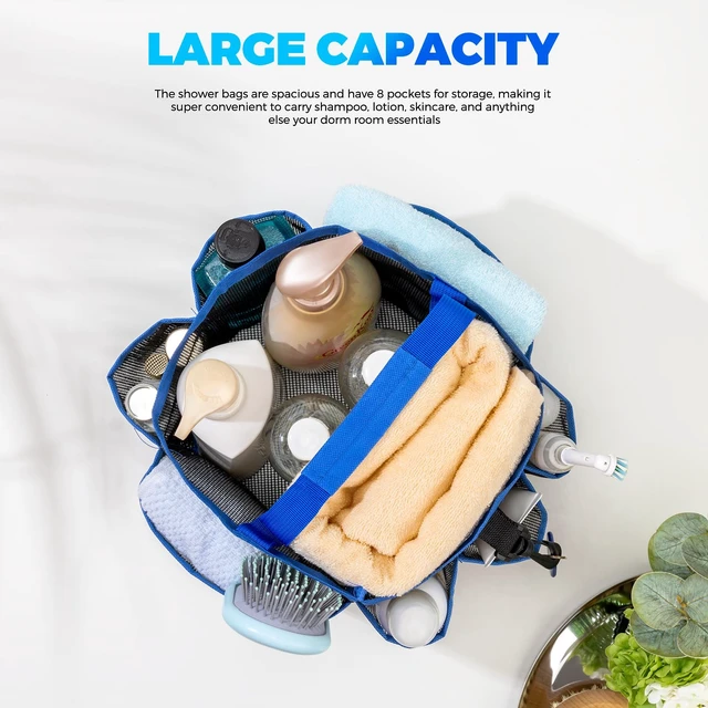 Alt view image 5 of 7 - Mesh Shower Caddy Portable for College Dorm Room Essentials with 8-Pocket Large Capacity,Quick Dry Shower Bag for Bathroom, Beach,Gym