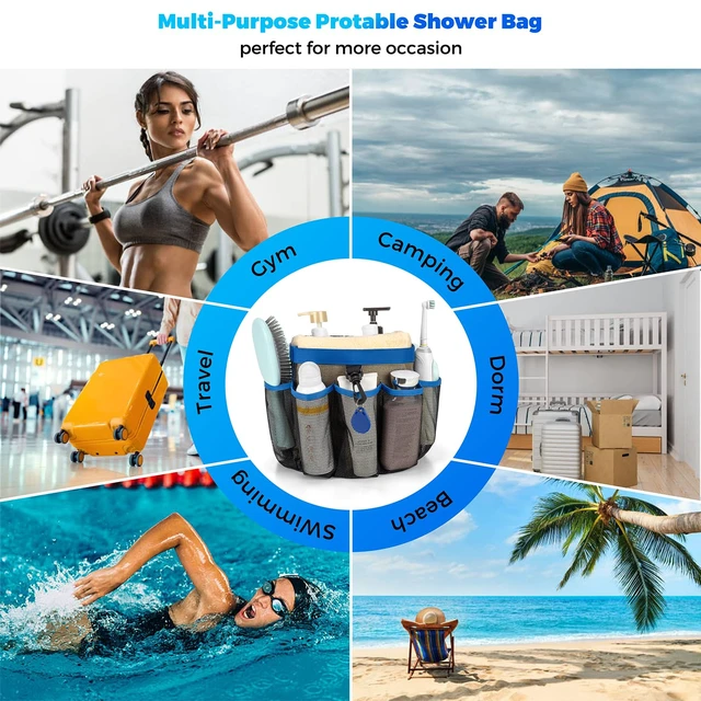 Alt view image 7 of 7 - Mesh Shower Caddy Portable for College Dorm Room Essentials with 8-Pocket Large Capacity,Quick Dry Shower Bag for Bathroom, Beach,Gym