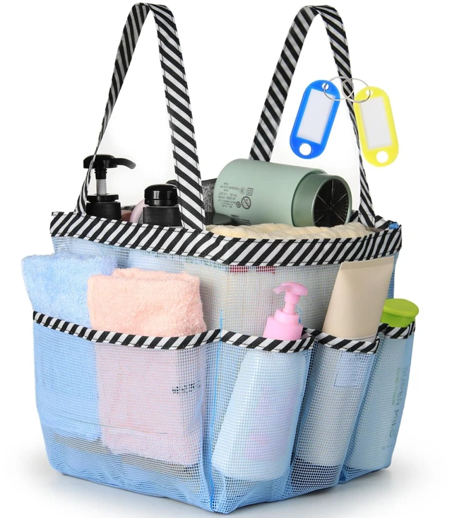 Main image of 8-Pocket Shower Tote Bag, Bathroom Organizer with Quick-Dry and Dual Handles for Dorm, Gym, Travel, Camping
