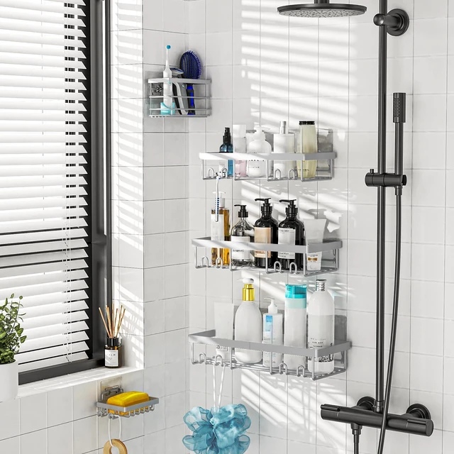 Alt view image 5 of 6 - Adhesive Shower Caddy Organizer Shelves Rack - 5 Pack Corner Bathroom Storage Organization, Home & Kitchen Decor Inside RV Accessories, Hanging First Apartment Household Camper Essentials
