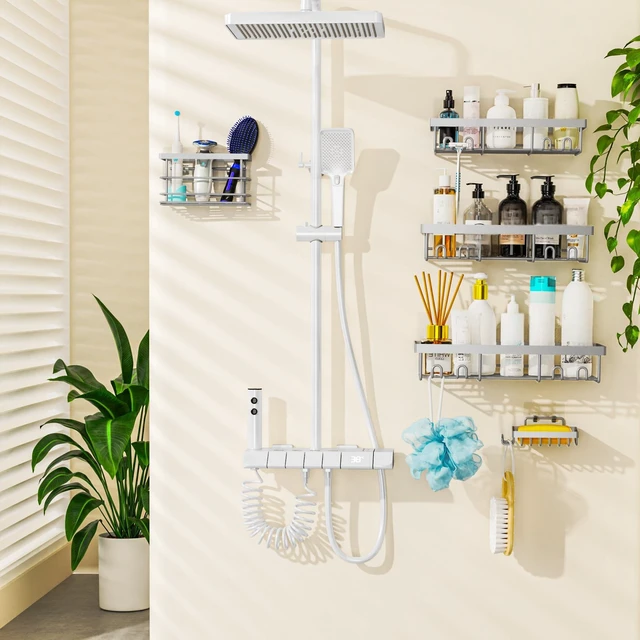 Alt view image 6 of 6 - Adhesive Shower Caddy Organizer Shelves Rack - 5 Pack Corner Bathroom Storage Organization, Home & Kitchen Decor Inside RV Accessories, Hanging First Apartment Household Camper Essentials