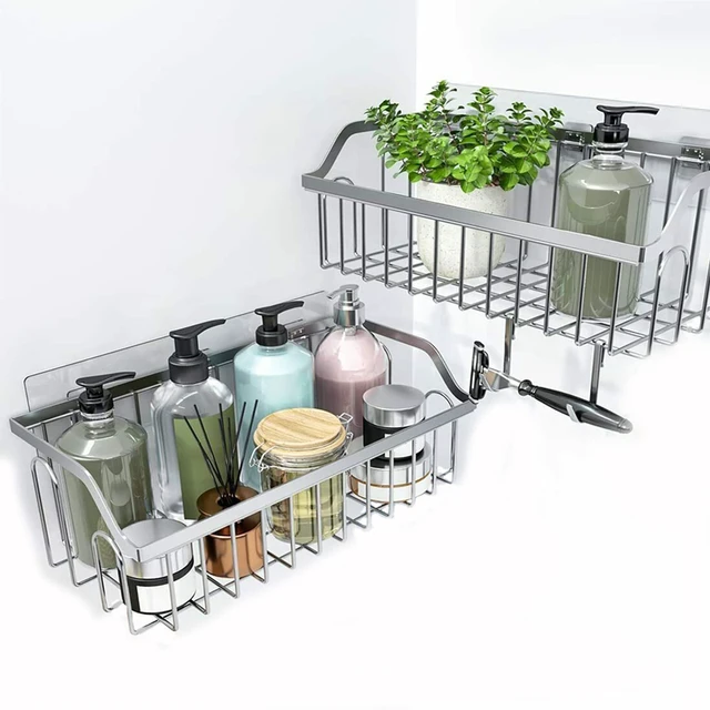 Alt view image 6 of 7 - 2 Pcs Corner Shower Caddy Adhesive Replacement Hook, Heavy-Duty No Drilling Adhesive Stickers for Shower Caddy Shelves Basket Bathroom Organizer Hanging Hook, Wall Mount Sticker Strips Pads