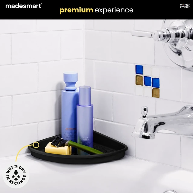 Alt view image 2 of 7 - Carbon | suction cup base, drainage holes, raised edges, shampoo soap razors, bath accessories, woman owned