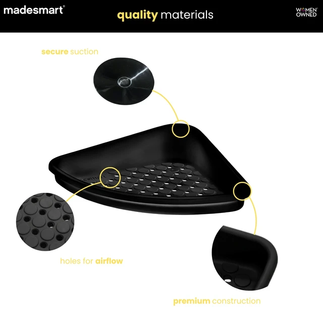 Alt view image 3 of 7 - Carbon | suction cup base, drainage holes, raised edges, shampoo soap razors, bath accessories, woman owned