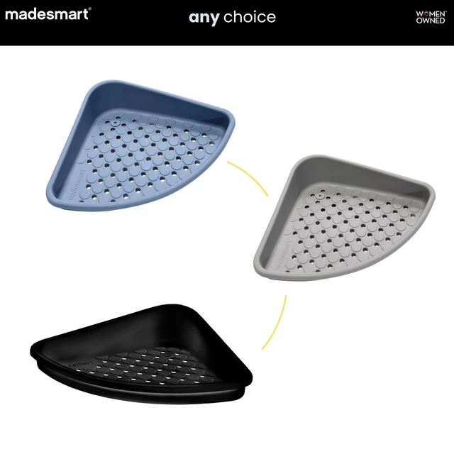Alt view image 4 of 7 - Carbon | suction cup base, drainage holes, raised edges, shampoo soap razors, bath accessories, woman owned