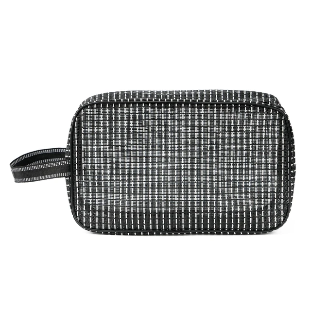 Alt view image 5 of 5 - Mesh Shower Caddy Bag for Bathroom Gym Camping Portable Travel Mesh Toiletry Bag for Women Men (Black with White Stripes)
