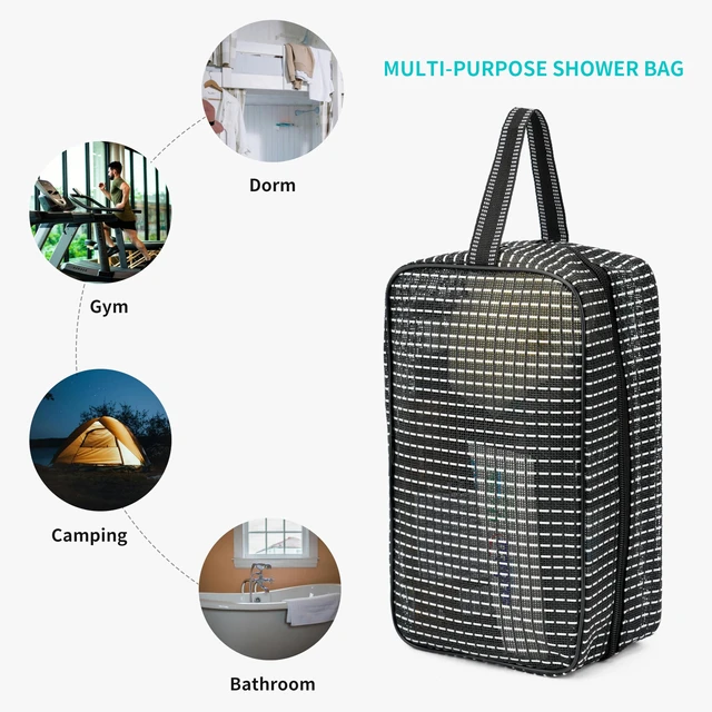 Alt view image 4 of 5 - Mesh Shower Caddy Bag for Bathroom Gym Camping Portable Travel Mesh Toiletry Bag for Women Men (Black with White Stripes)