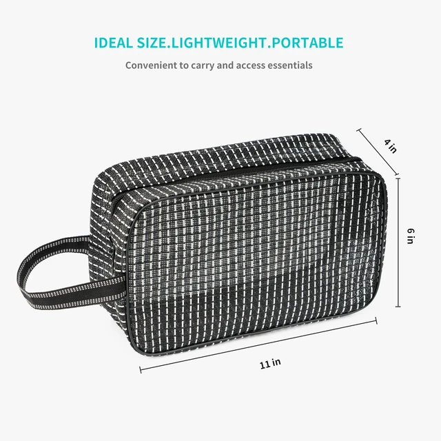 Alt view image 3 of 5 - Mesh Shower Caddy Bag for Bathroom Gym Camping Portable Travel Mesh Toiletry Bag for Women Men (Black with White Stripes)