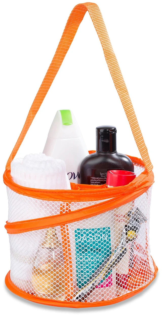Main image of Collapsible Mesh Organizer with Handle, Quick Dry, Large Compartments for Dorm, College, Gym, Travel, Camp, Bathroom Essentials (Orange)