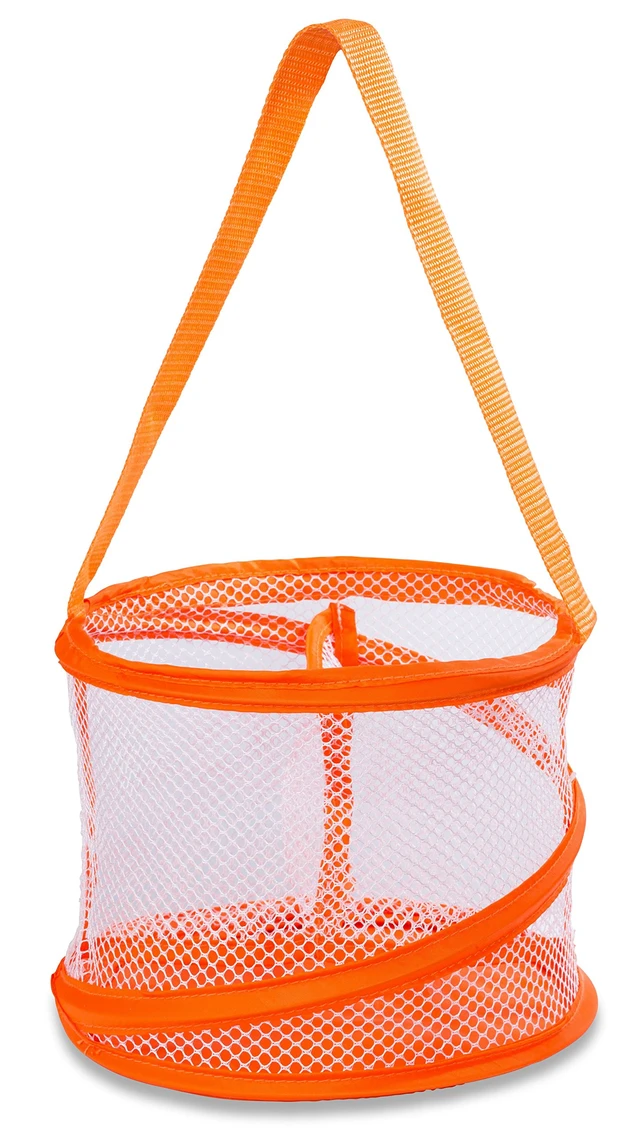 Alt view image 2 of 6 - Collapsible Mesh Organizer with Handle, Quick Dry, Large Compartments for Dorm, College, Gym, Travel, Camp, Bathroom Essentials (Orange)