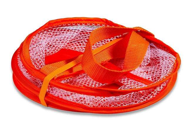 Alt view image 5 of 6 - Collapsible Mesh Organizer with Handle, Quick Dry, Large Compartments for Dorm, College, Gym, Travel, Camp, Bathroom Essentials (Orange)