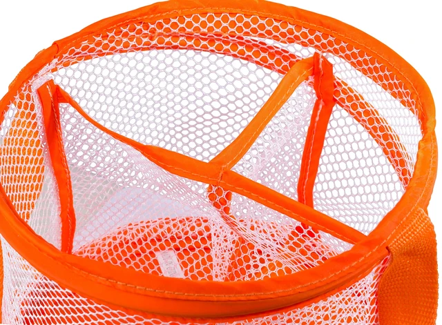 Alt view image 3 of 6 - Collapsible Mesh Organizer with Handle, Quick Dry, Large Compartments for Dorm, College, Gym, Travel, Camp, Bathroom Essentials (Orange)