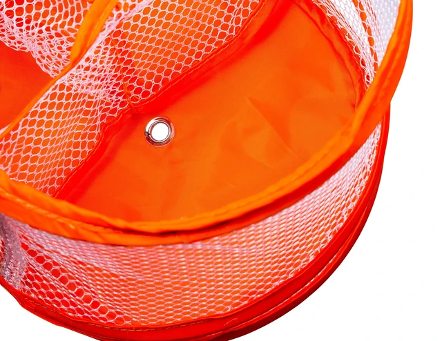 Alt view image 4 of 6 - Collapsible Mesh Organizer with Handle, Quick Dry, Large Compartments for Dorm, College, Gym, Travel, Camp, Bathroom Essentials (Orange)