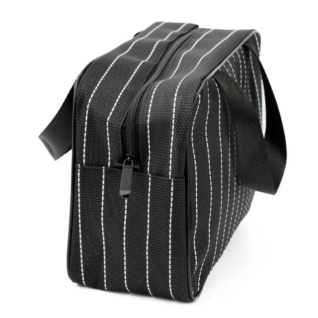 Alt view image 3 of 7 - Mesh Shower Caddy Bag for Bathroom Gym Camping Portable Travel Mesh Toiletry Bag for Women Men (Large Black with White Stripes)