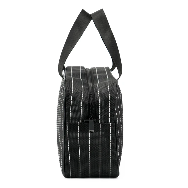 Alt view image 7 of 7 - Mesh Shower Caddy Bag for Bathroom Gym Camping Portable Travel Mesh Toiletry Bag for Women Men (Large Black with White Stripes)