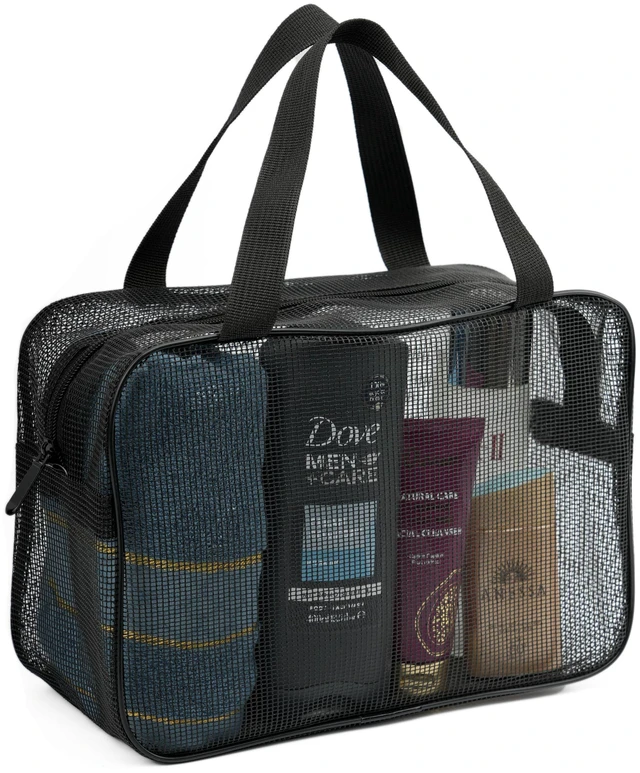 Main image of Mesh Shower Caddy Bag for Bathroom Gym Camping Portable Travel Mesh Toiletry Bag for Women Men (Black Large)