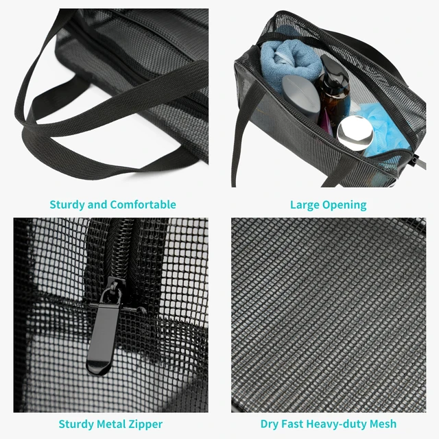 Alt view image 2 of 6 - Mesh Shower Caddy Bag for Bathroom Gym Camping Portable Travel Mesh Toiletry Bag for Women Men (Black Large)