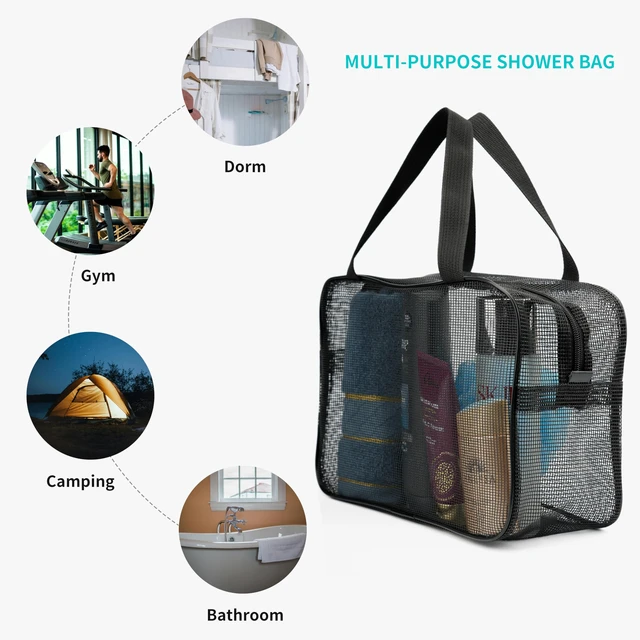 Alt view image 3 of 6 - Mesh Shower Caddy Bag for Bathroom Gym Camping Portable Travel Mesh Toiletry Bag for Women Men (Black Large)