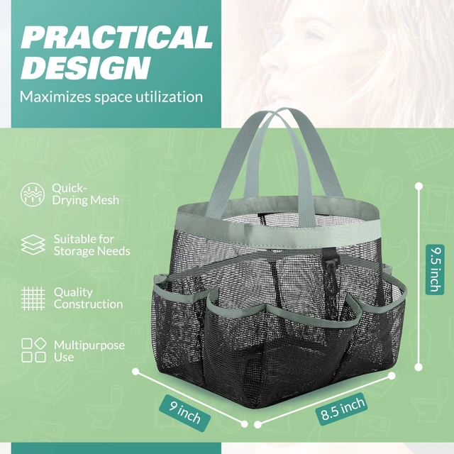Alt view image 2 of 7 - Mesh Shower Caddy Portable for College Dorm Room Essentials with 8 Pockets,Shower Bag for Beach,Swimming,Gym,Travel,Bathroom(Grey)