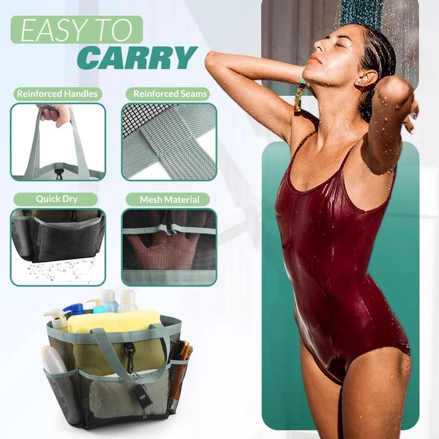 Alt view image 4 of 7 - Mesh Shower Caddy Portable for College Dorm Room Essentials with 8 Pockets,Shower Bag for Beach,Swimming,Gym,Travel,Bathroom(Grey)