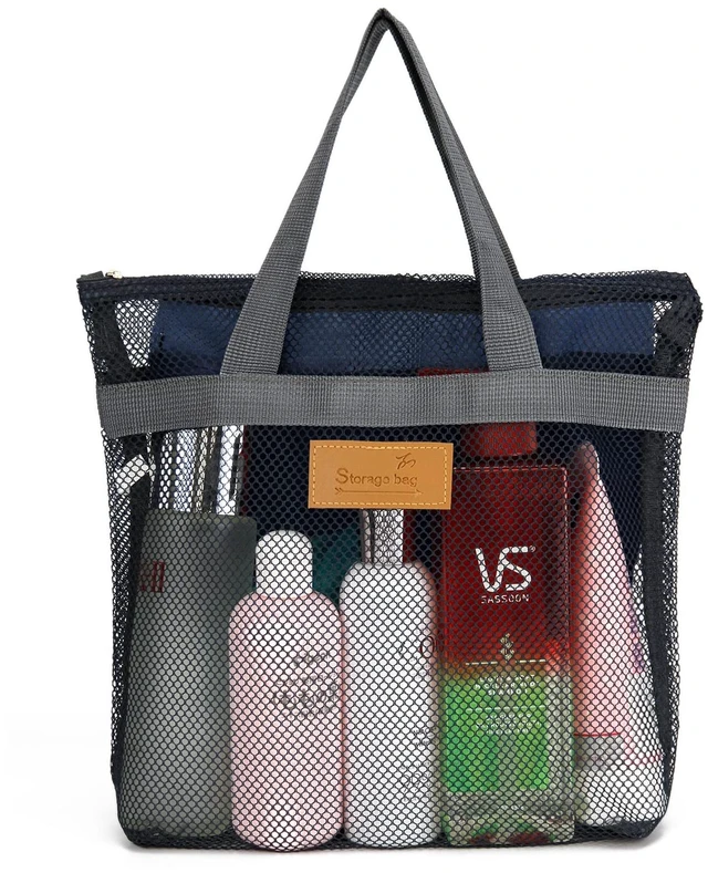 Main image of Mesh Shower Caddy Bag Portable Hanging Toiletry and Bath Organizer with Zipper for Travel, Swimming, Gym, Camping, College Dorms, Beach (Navy Blue)